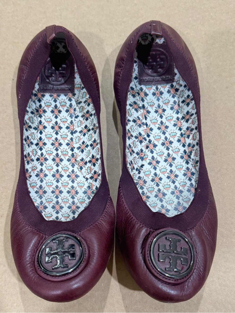 Tory Burch Caroline Burgundy Leather Ballet Flats 10.5M